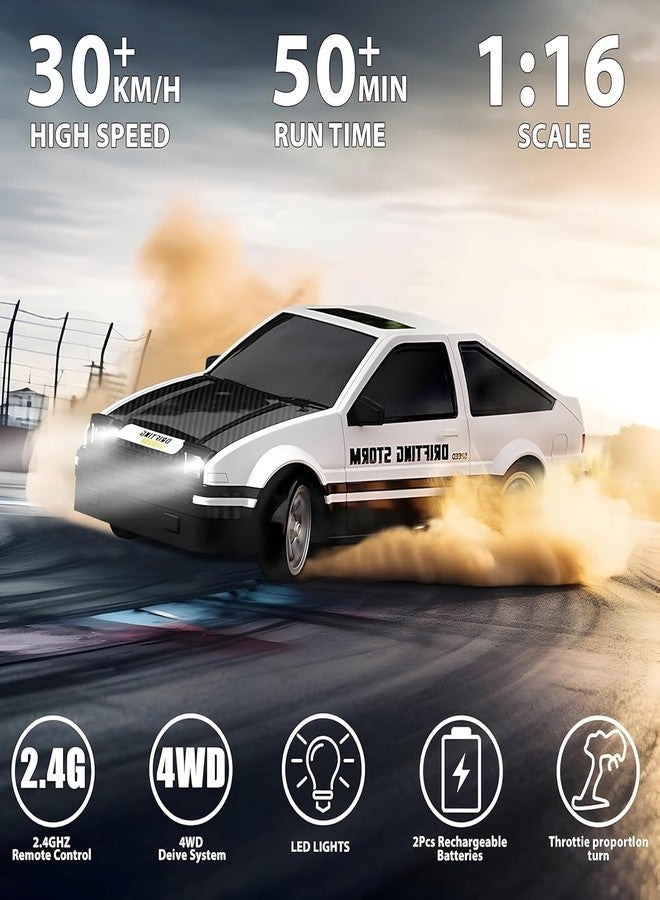 Bhavenu - High Speed 30 KM/H Hobby Grade RC Drift Car LED Headlights & Taillights | 2.4GHz Remote Controller with Throttle Control | Includes 4 Traffic Cones + 4 Extra Wheels | Suitable 6+ Ages - Image 2